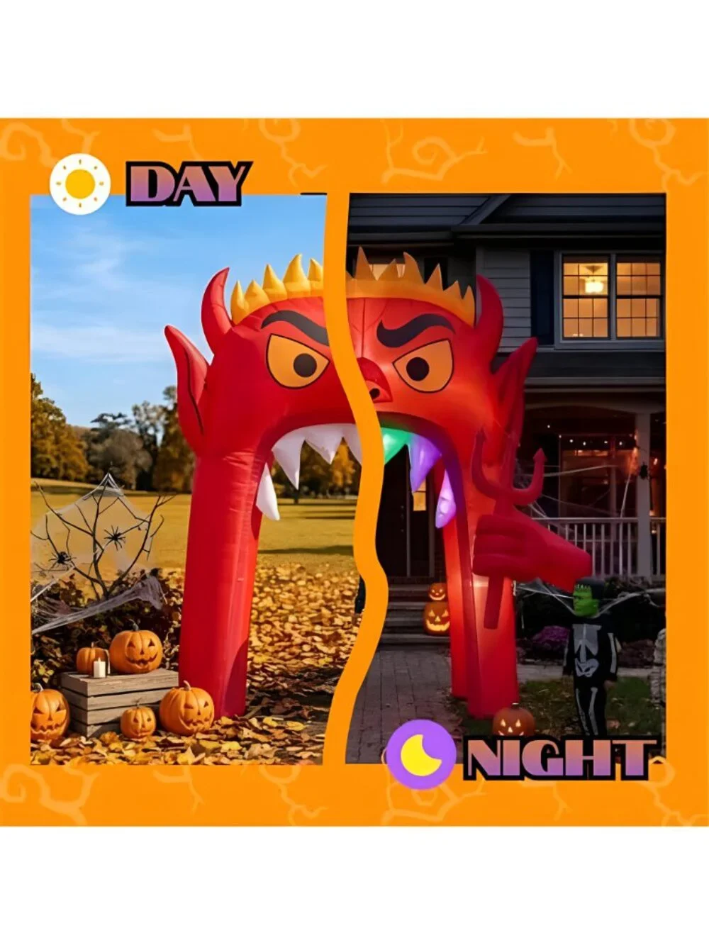 13FT Halloween Inflatable Archway, Red Devil Blow Up Yard Decor